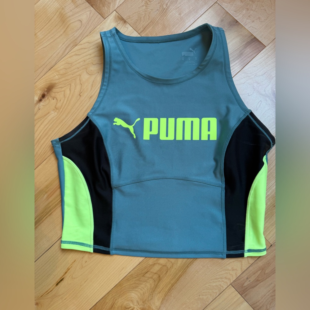 PUMA Gray and Neon Green Tank Top